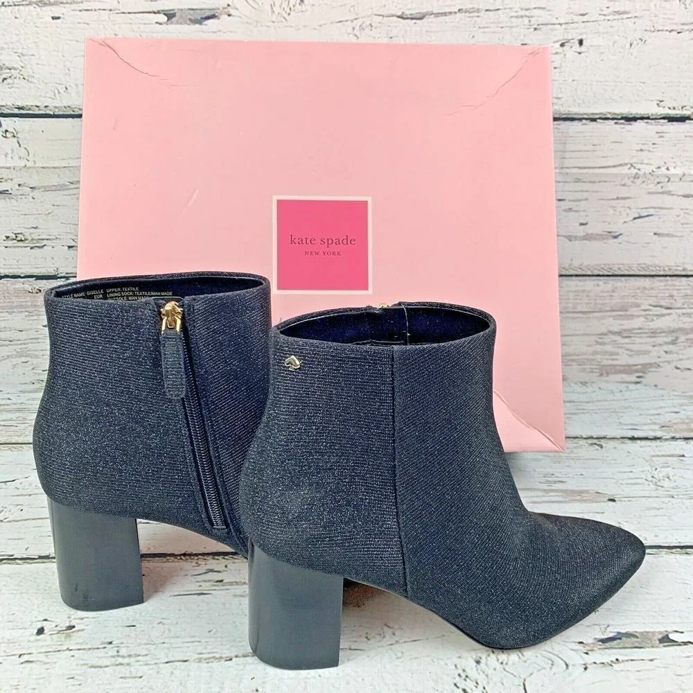 Kate Spade New‎ York Women's Pointed Toe Black Glitter Heeled Booties [Size 9 B]